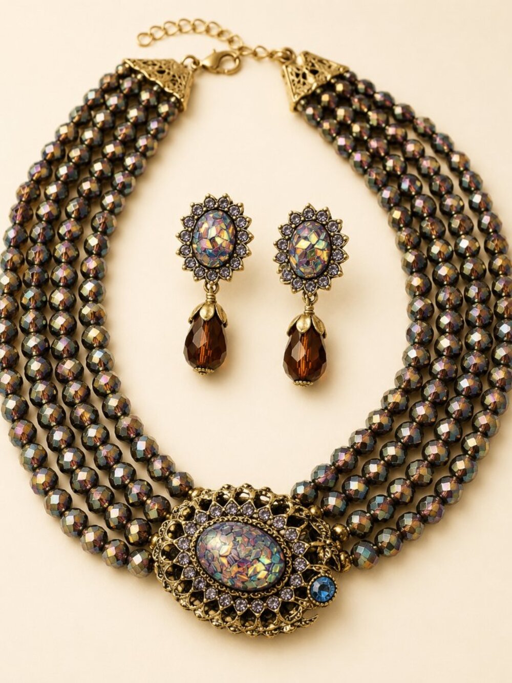 💎Royal Amethyst Crystal Statement Necklace and Earring Set